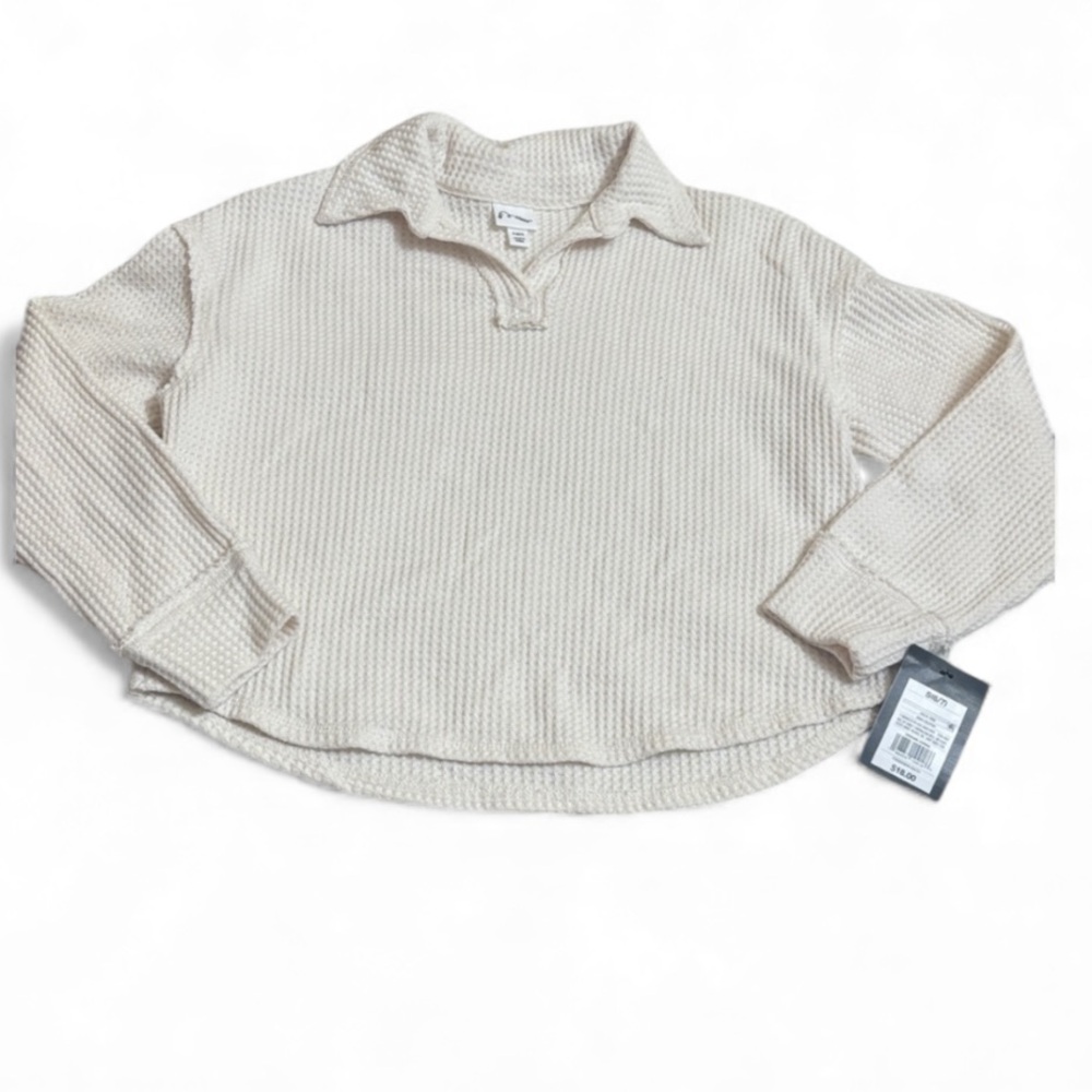 NWT Art Class Light Cream Long Sleeve Sweater V-Neck Front Youth 6/7